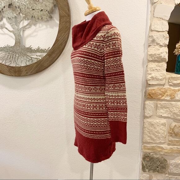 Telluride Cowl Neck Sweater Tunic Dress Red Cream Small - Picture 3 of 5